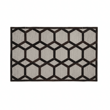 Bosie Safira Large Grey Rug with Black Hair on Leather