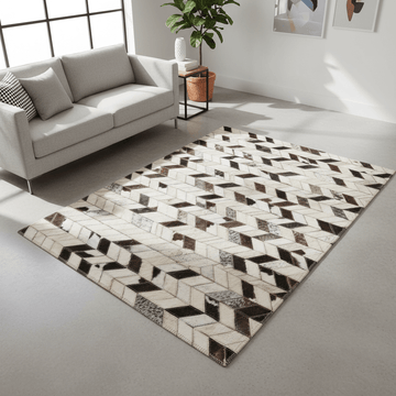 Bosie Safira Large Hair on Leather Chevron Patchwork Rug