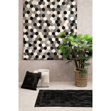 Bosie Safira Large Hair on Leather Hexagon Patchwork Rug