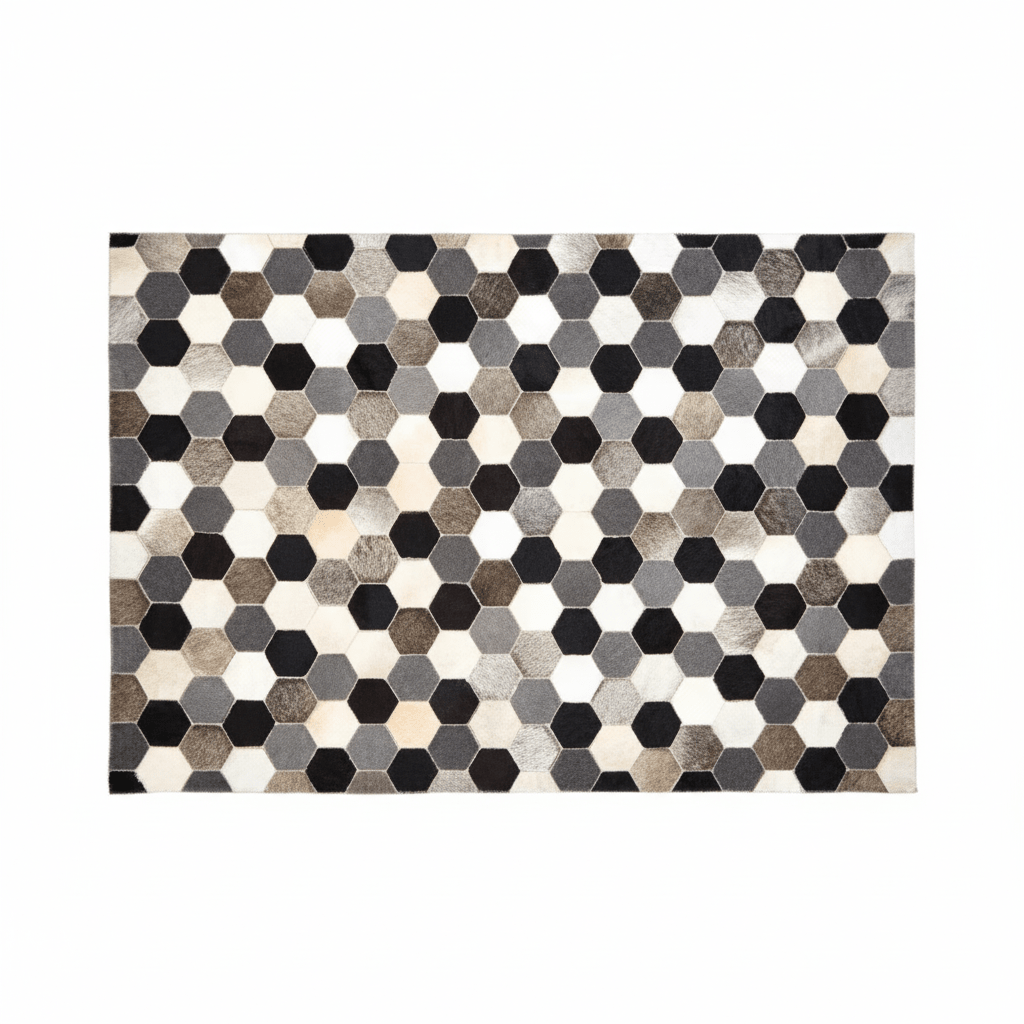Bosie Safira Large Hair on Leather Hexagon Patchwork Rug