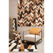 Bosie Safira Small Geometric Striped Hair on Leather Patchwork Rug