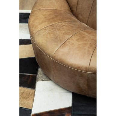 Bosie Safira Small Geometric Striped Hair on Leather Patchwork Rug