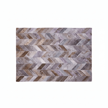 Bosie Safira Small Grey Hair on Leather Chevron Patchwork Rug
