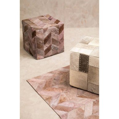 Bosie Safira Small Grey Hair on Leather Chevron Patchwork Rug