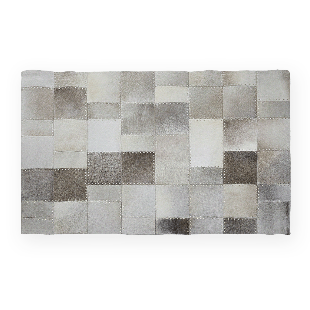 Bosie Safira Small Grey Hair on Leather Patchwork Rug