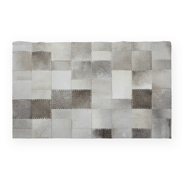 Bosie Safira Small Grey Hair on Leather Patchwork Rug