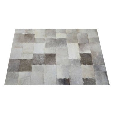 Bosie Safira Small Grey Hair on Leather Patchwork Rug