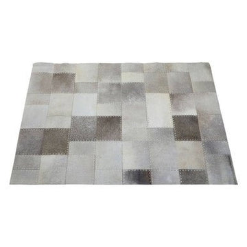 Bosie Safira Small Grey Hair on Leather Patchwork Rug