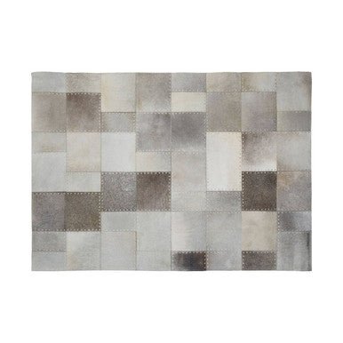 Bosie Safira Small Grey Hair on Leather Patchwork Rug