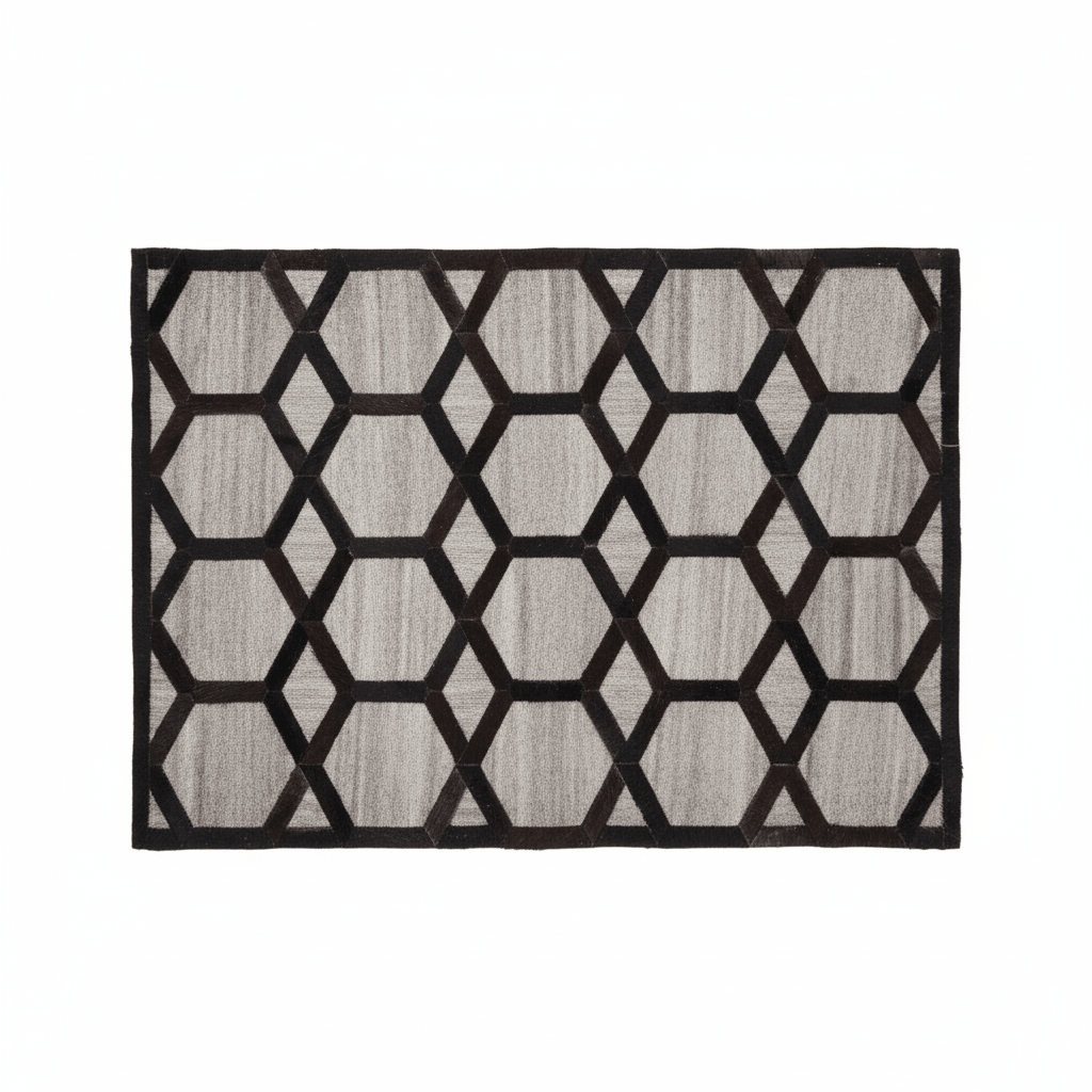 Bosie Safira Small Grey Rug with Black Hair on Leather
