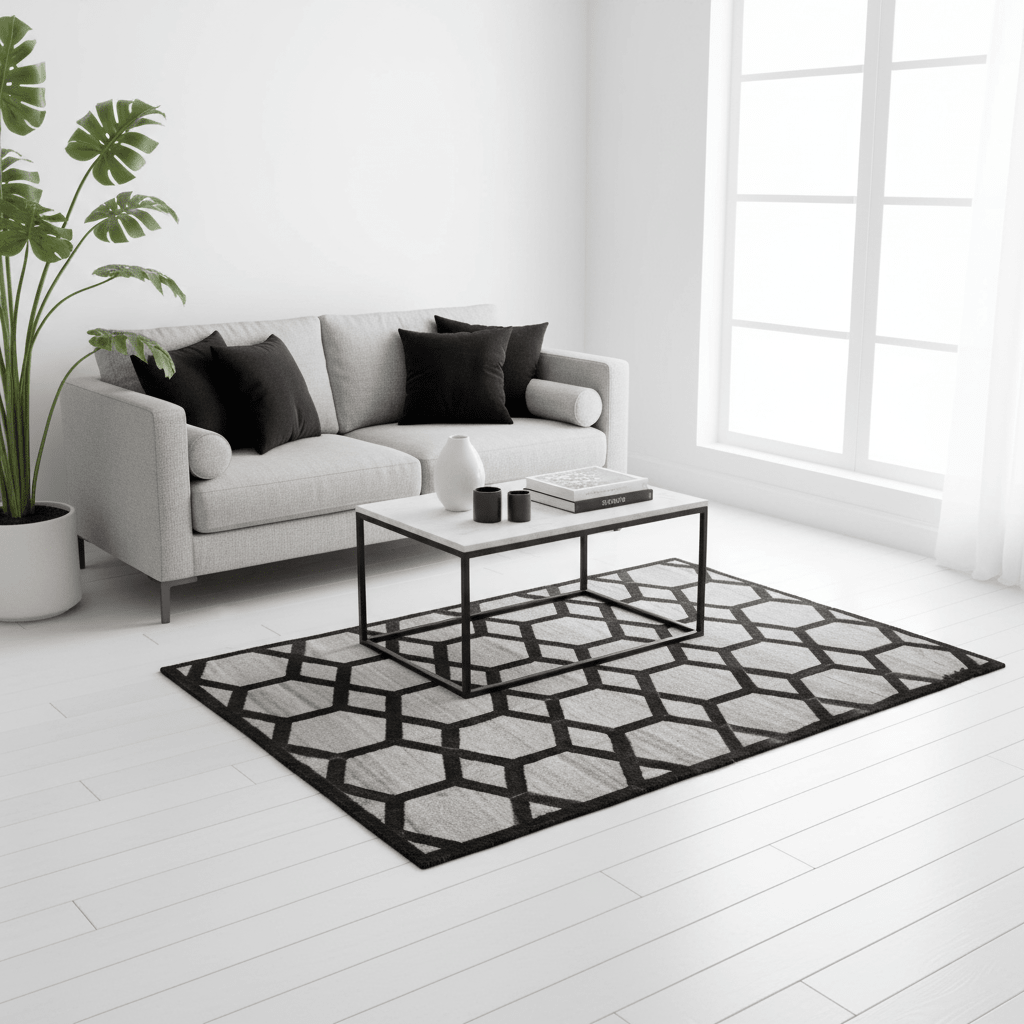 Bosie Safira Small Grey Rug with Black Hair on Leather