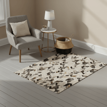 Bosie Safira Small Hair on Leather Chevron Patchwork Rug
