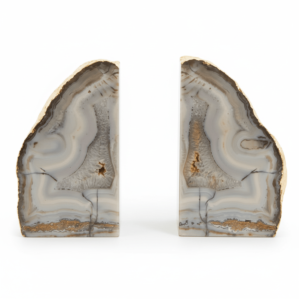 Bowerbird Agata Grey And Gold Bookends