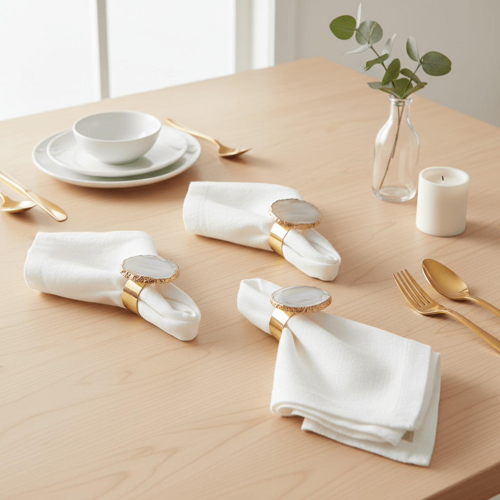 Bowerbird Agata Grey And Gold Napkin Rings