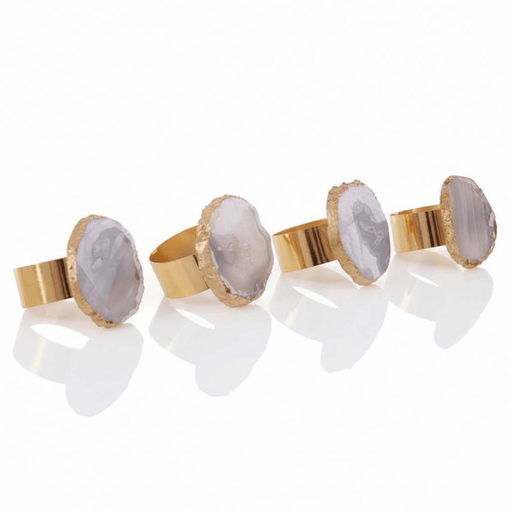 Bowerbird Agata Grey And Gold Napkin Rings