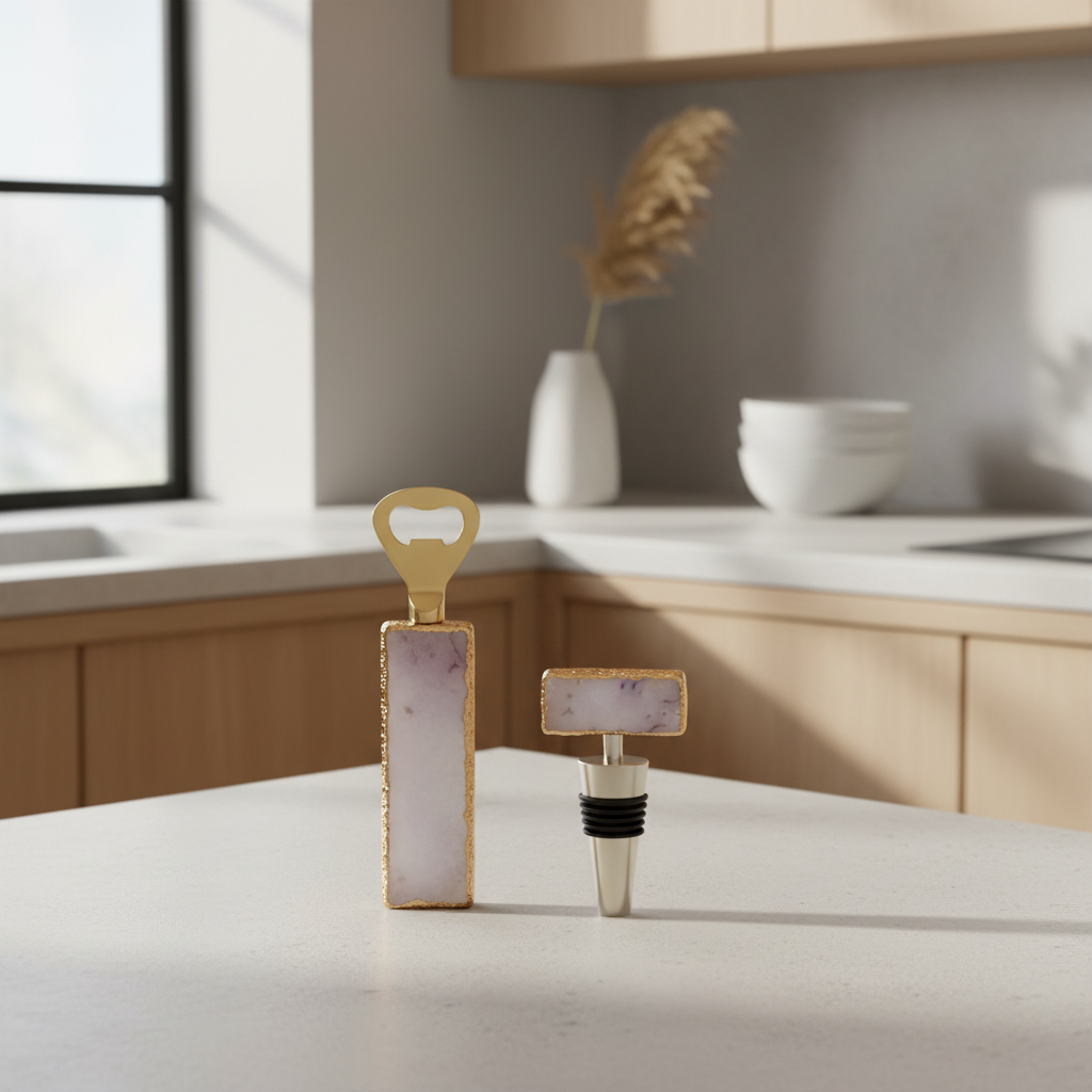 Bowerbird Agata Grey Bottle Opener And Stopper Set