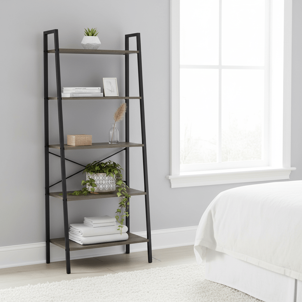 Bradbury Five Tier Dark Oak Veneer Ladder Shelf Unit
