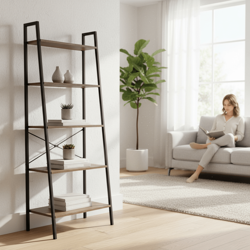 Bradbury Five Tier Dark Oak Veneer Ladder Shelf Unit