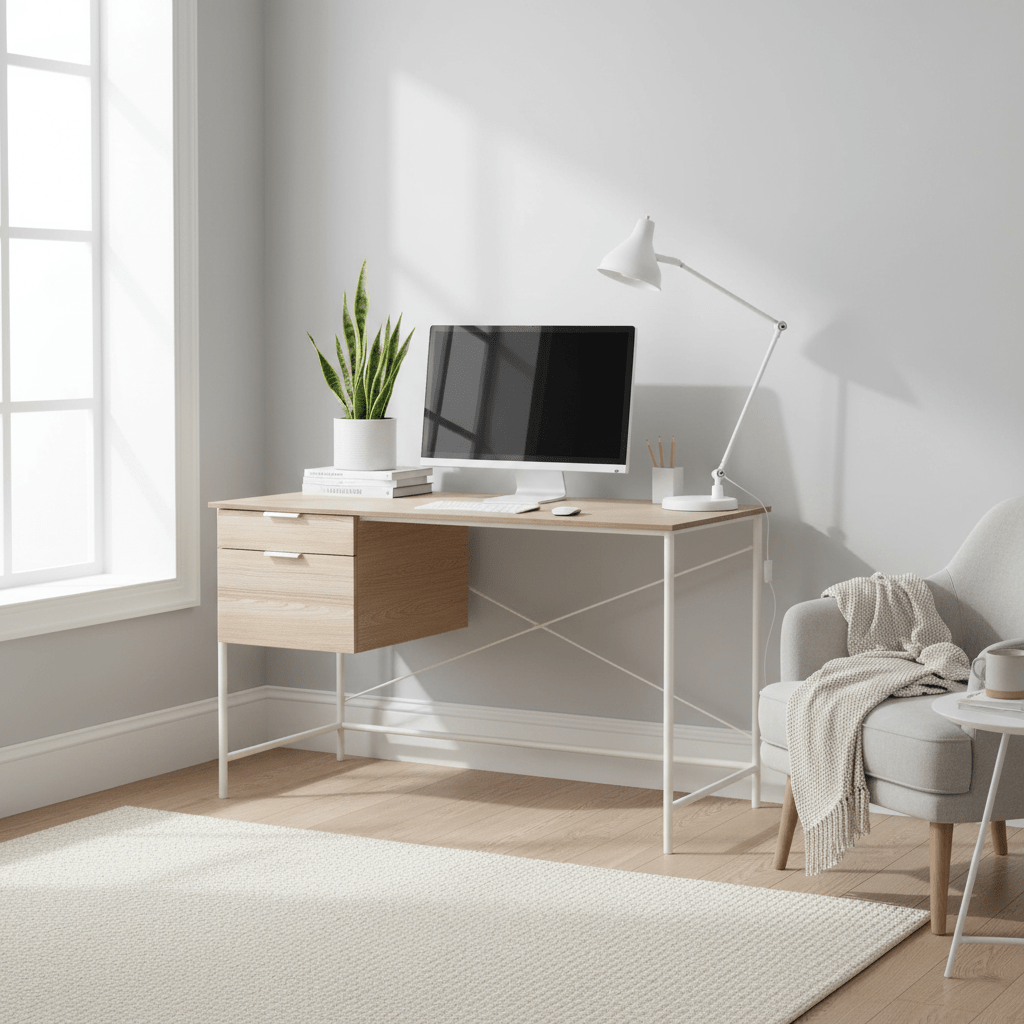 Bradbury Light Oak Veneer Desk With Drawers