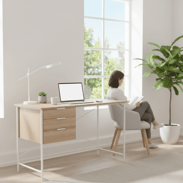 Bradbury Light Oak Veneer Desk With Drawers