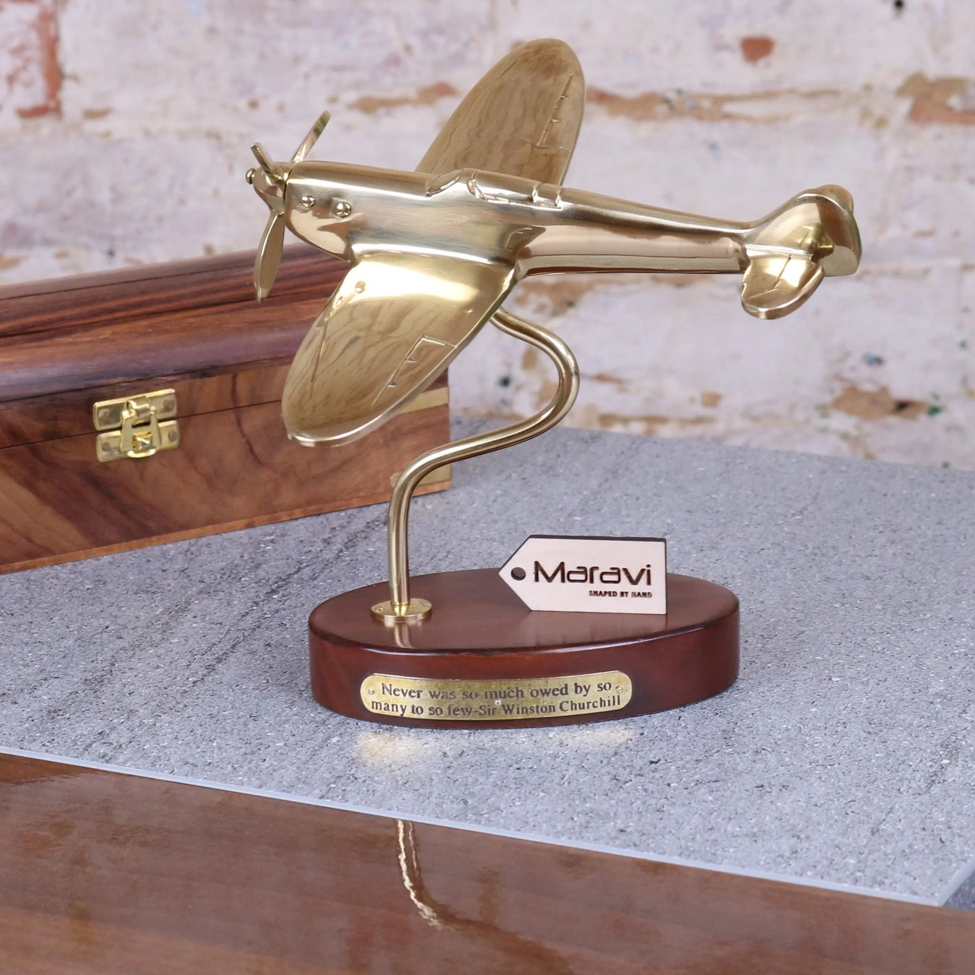 Brass Spitfire Model With Churchill Quote Plaque