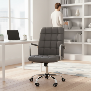 Brent Grey Leather Effect And Chrome Home office Chair