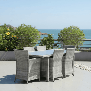 Bridgetown 6 Seater Rectangular Rattan and Polywood Grey Garden Dining Set 200cm