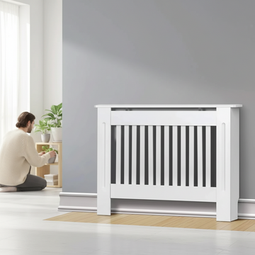 BRIEFNESS Radiator cover Wooden wall-mounted White painted MDF cupboard heater cover Modern heating cover Barbecue cabinet shelf