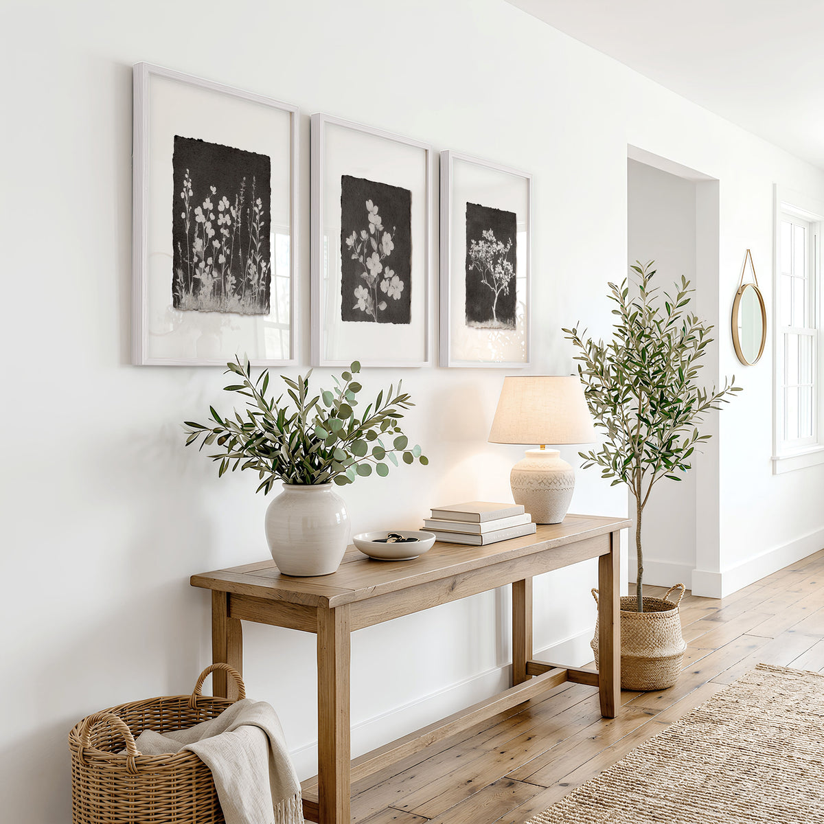 Brown Wall Art Rustic Botanical Wildflowers & Blossom Tree wall art displayed on a wall in a styled room — view 4