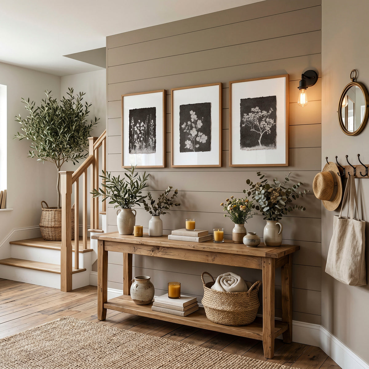 Brown Wall Art Rustic Botanical Wildflowers & Blossom Tree wall art displayed on a wall in a styled room — view 8