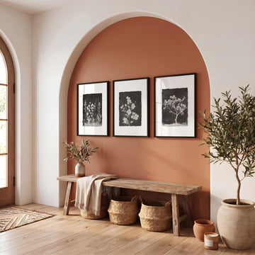 Brown Wall Art Rustic Botanical Wildflowers & Blossom Tree wall art displayed on a wall in a styled room — view 9