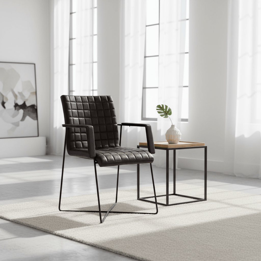 Buffalo Black Leather Weave Chair