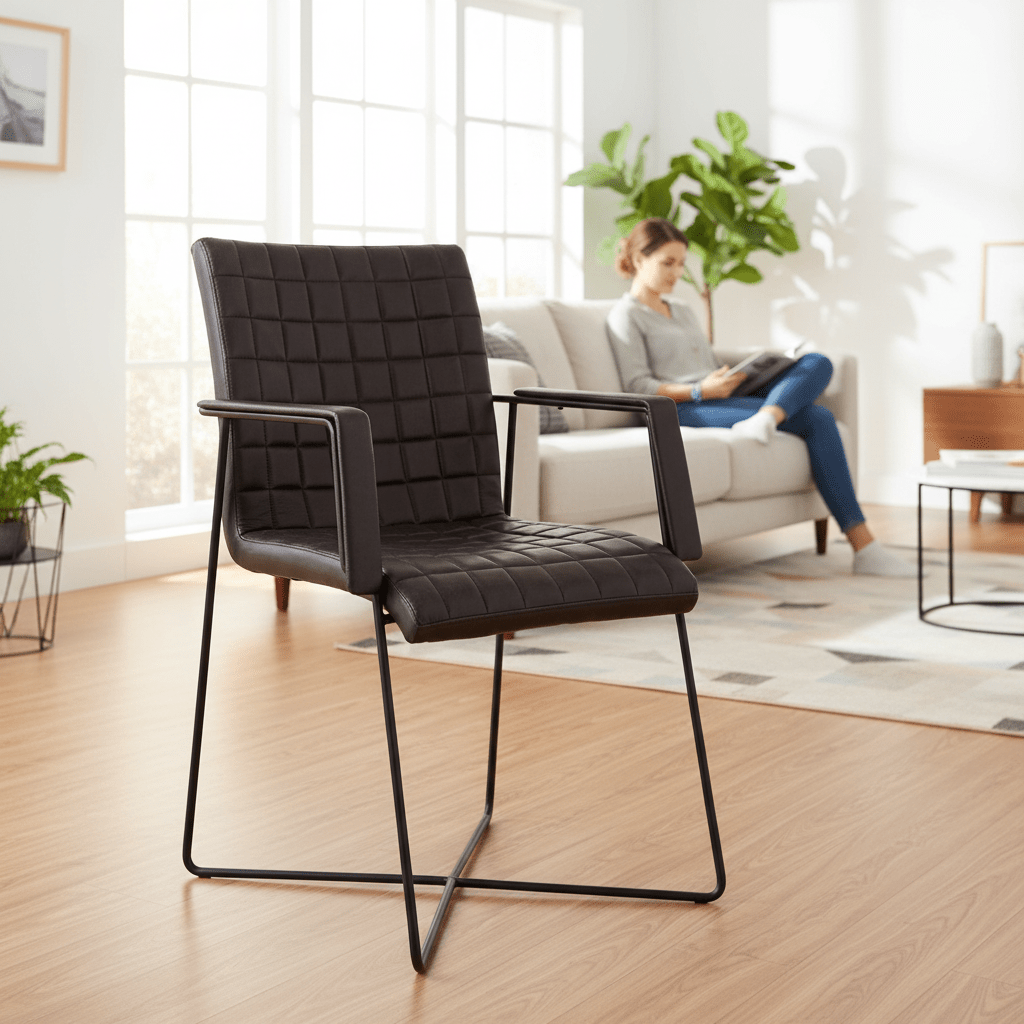 Buffalo Black Leather Weave Chair