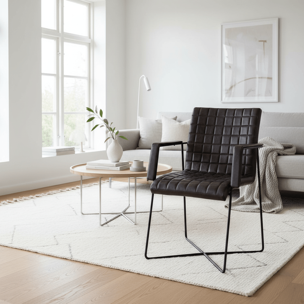 Buffalo Black Leather Weave Chair