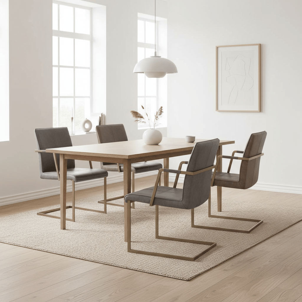 Buffalo Grey Leather Cantilever Dining Chair