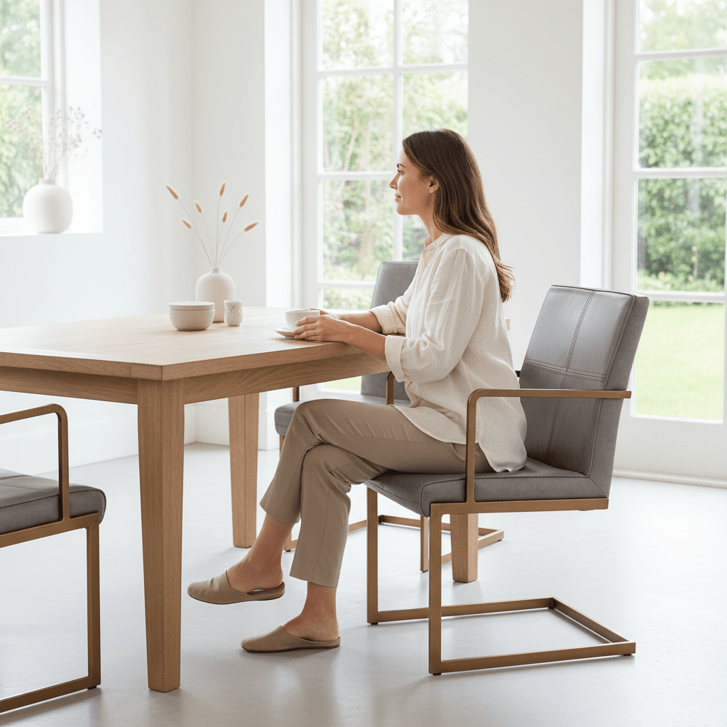 Buffalo Grey Leather Cantilever Dining Chair
