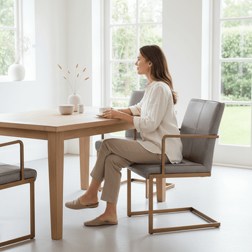 Buffalo Grey Leather Cantilever Dining Chair
