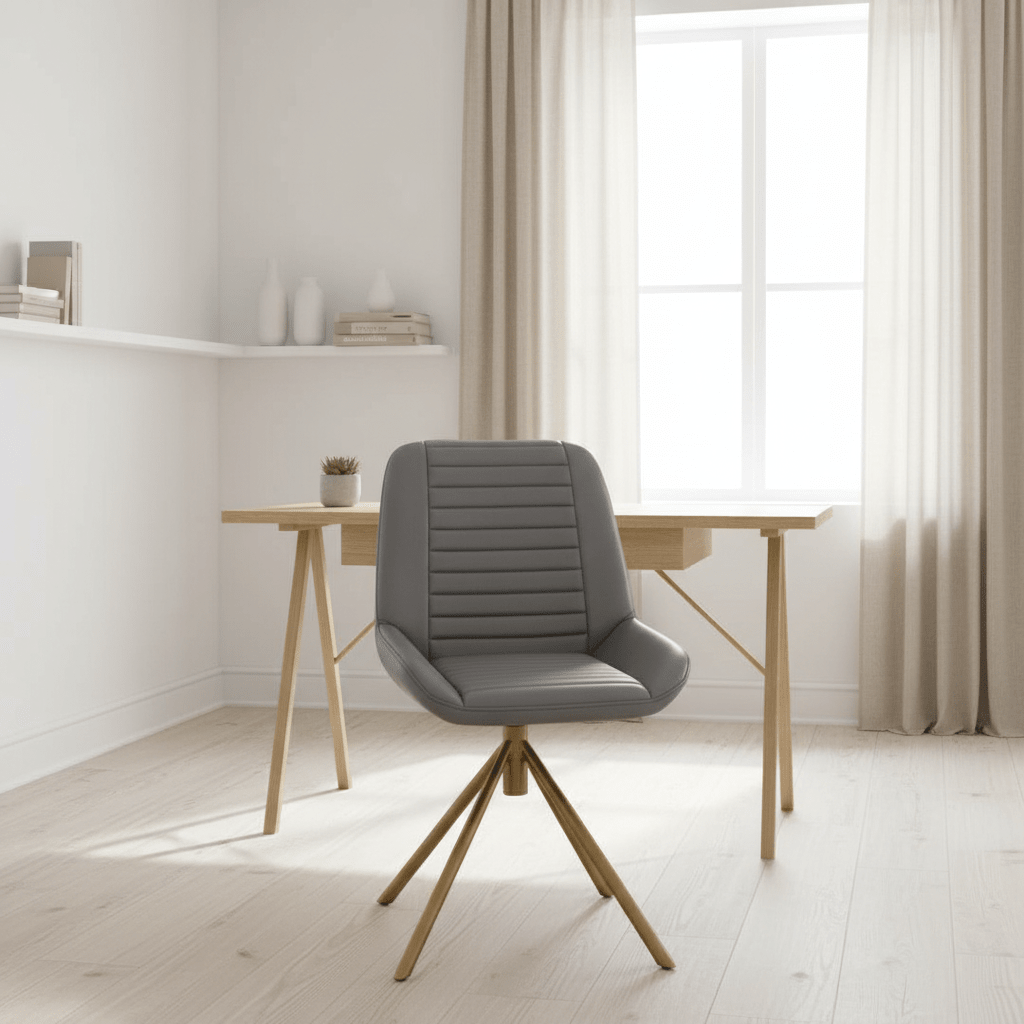 Buffalo Grey Leather Chair With Gold Finish Legs