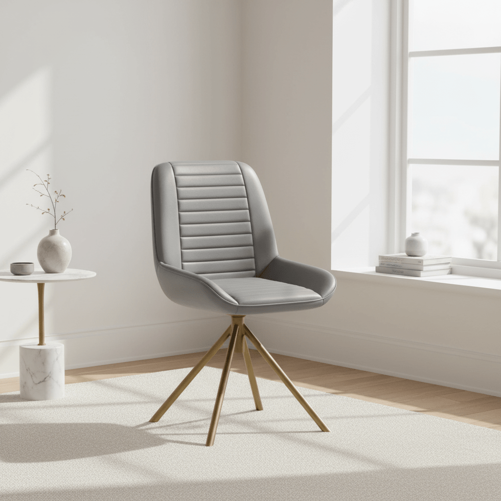 Buffalo Grey Leather Chair With Gold Finish Legs