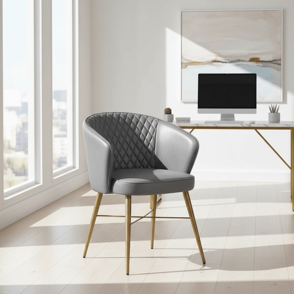 Buffalo Grey Leather Chair With Gold Finish Legs