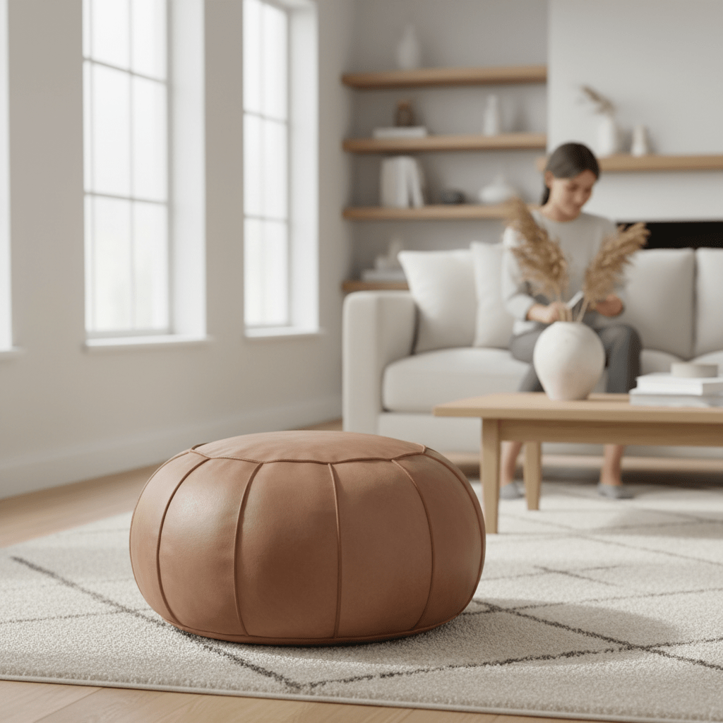 Buffalo Grey Leather Pouffe