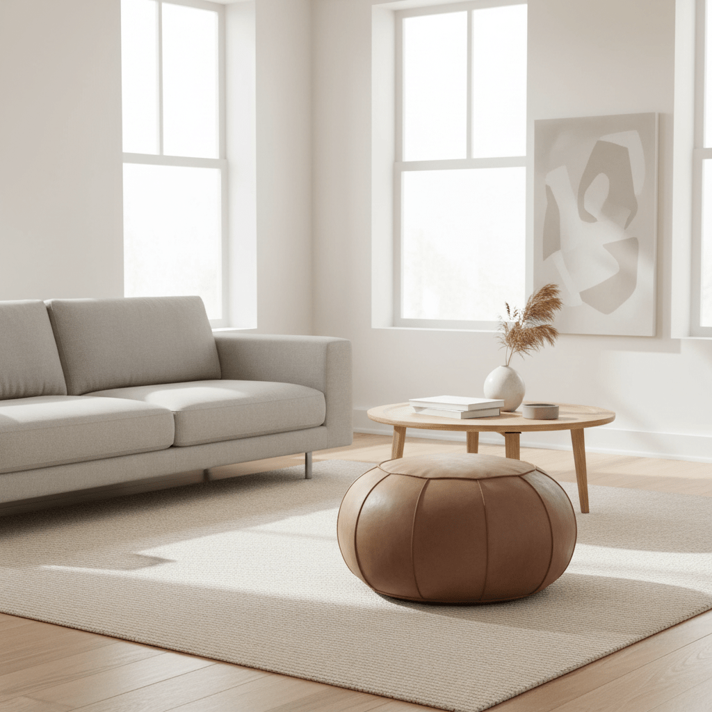 Buffalo Grey Leather Pouffe