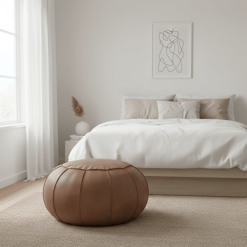 Buffalo Grey Leather Pouffe