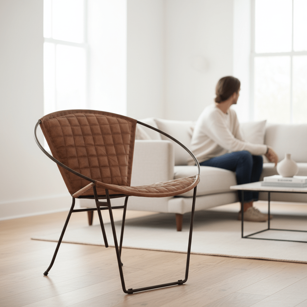 Buffalo Light Brown Leather Iron Chair