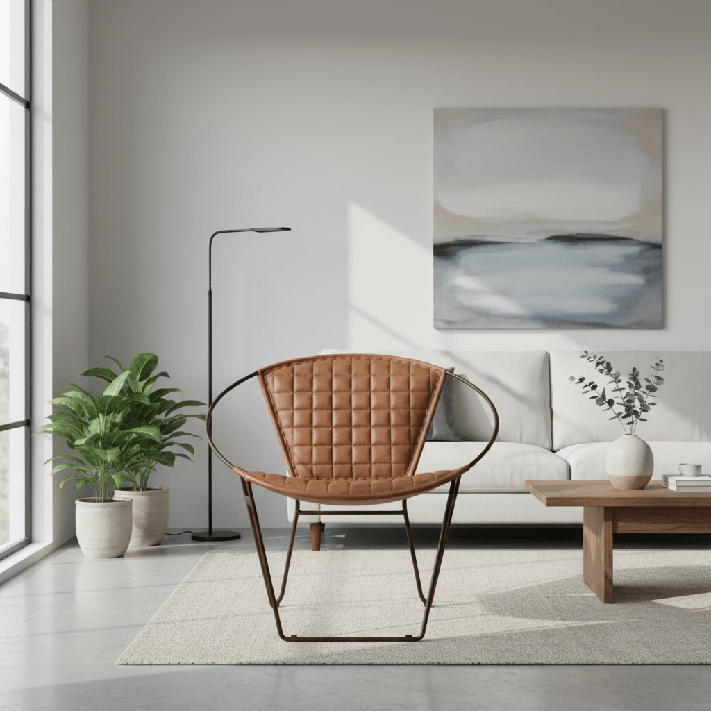Buffalo Light Brown Leather Iron Chair