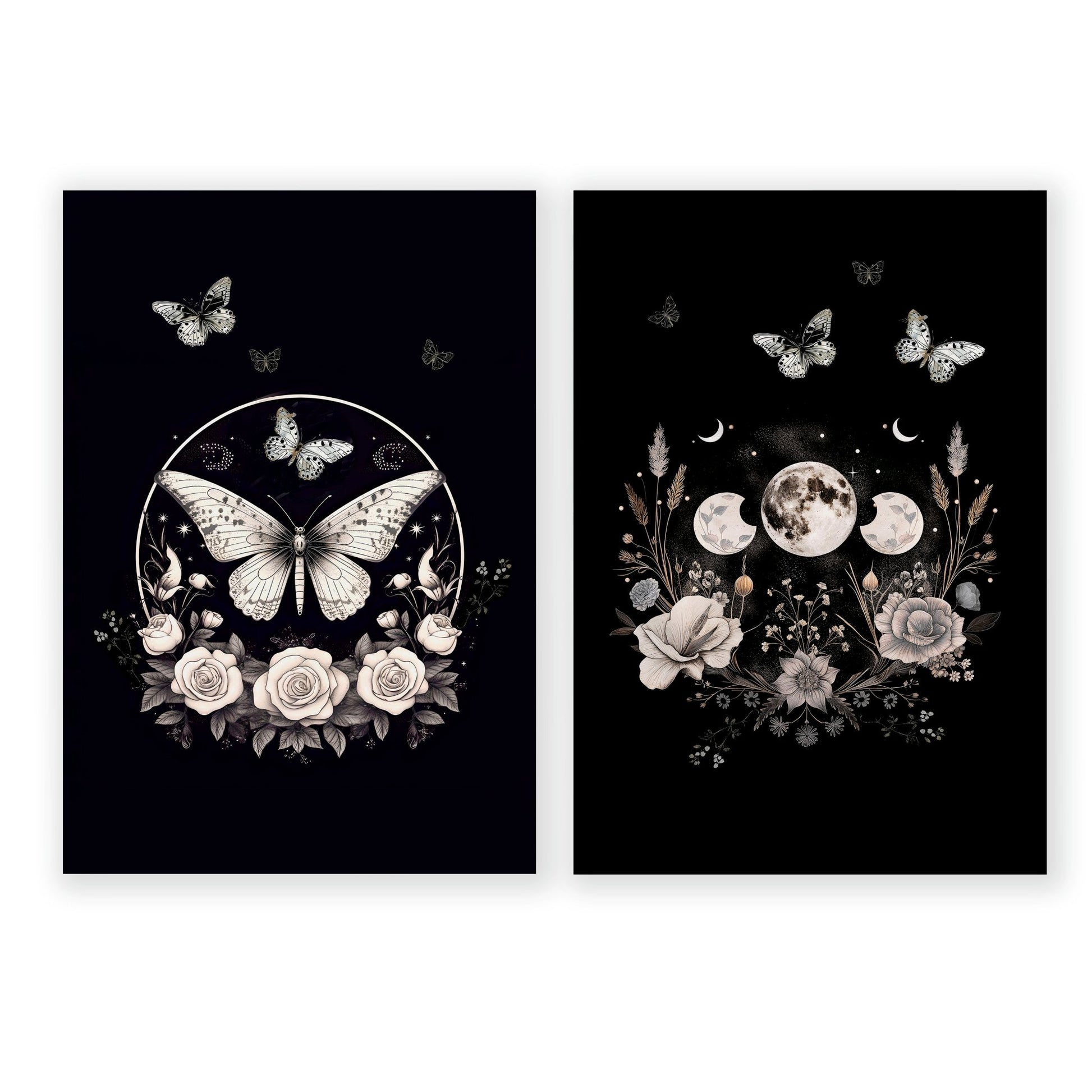 Butterfly Art Wall Decor | Set of 2 Dark Academy Wall art Prints