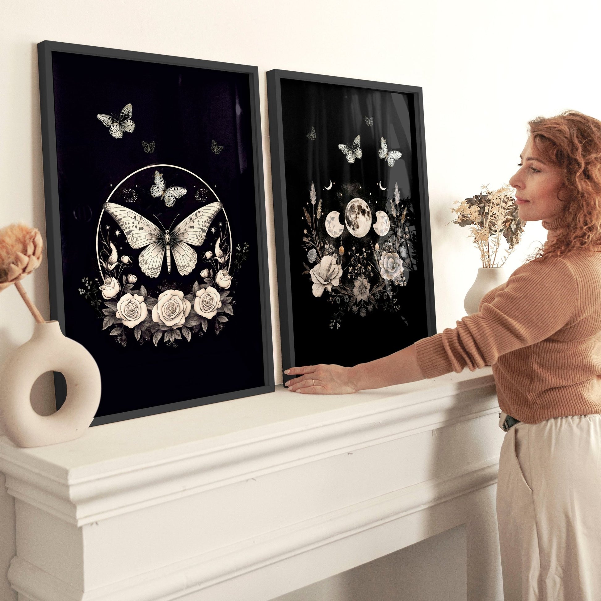 Butterfly Art Wall Decor | Set of 2 Dark Academy Wall art Prints