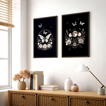 Butterfly Art Wall Decor | Set of 2 Dark Academy Wall art Prints