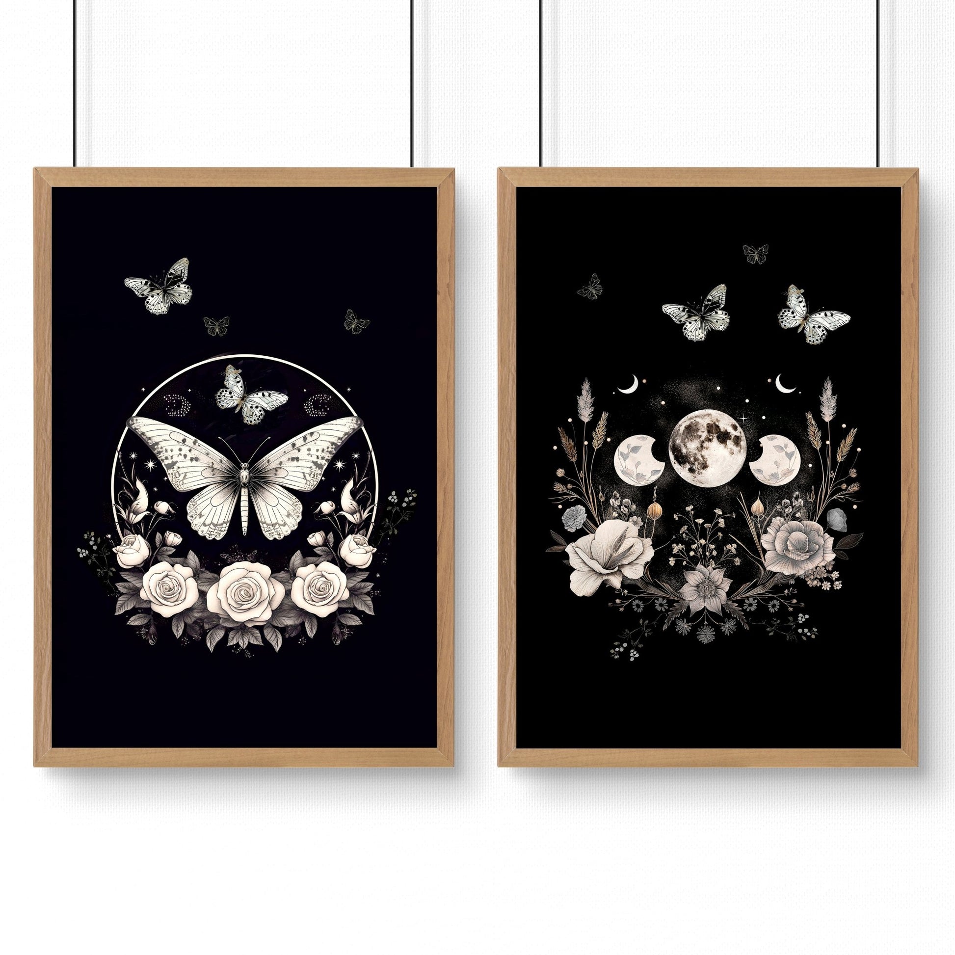 Butterfly Art Wall Decor | Set of 2 Dark Academy Wall art Prints