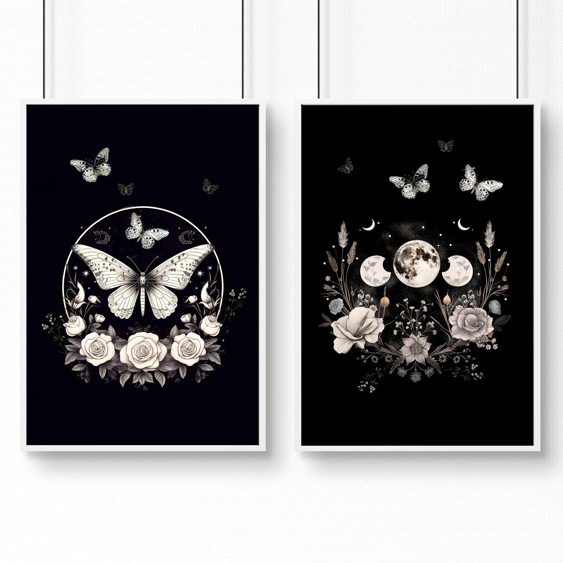 Butterfly Wall Art Decor | Set of 2 Dark Academy Wall art Prints